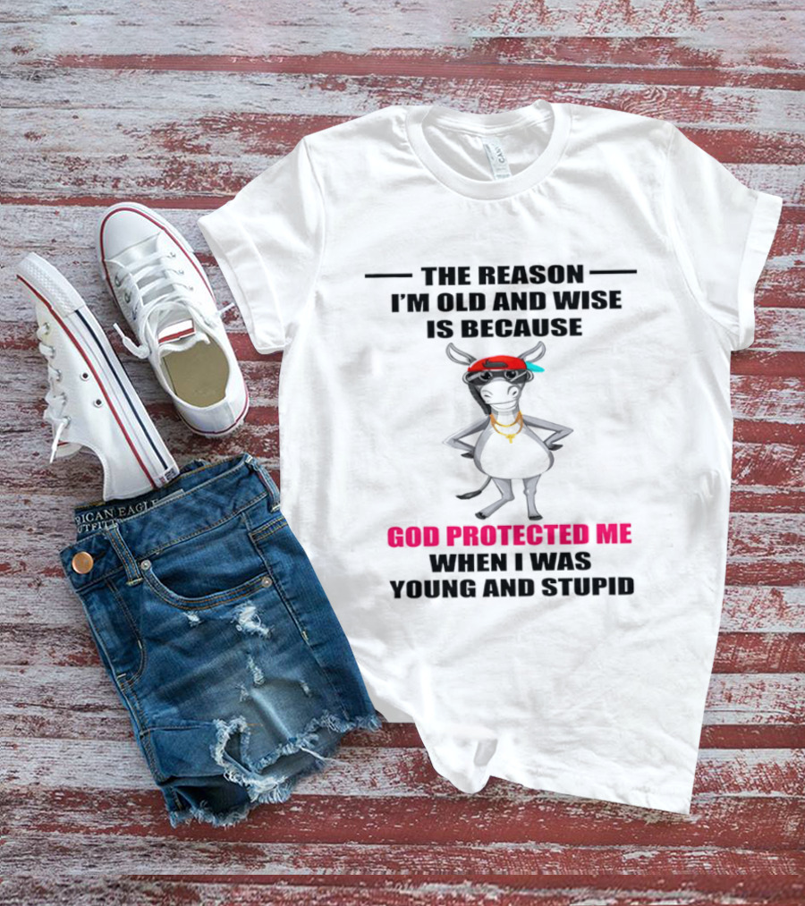 The Reason I'm Old And Wise God Protected Me When I Was Young And Stupid Cool Cow With Cap And Chains T-Shirt