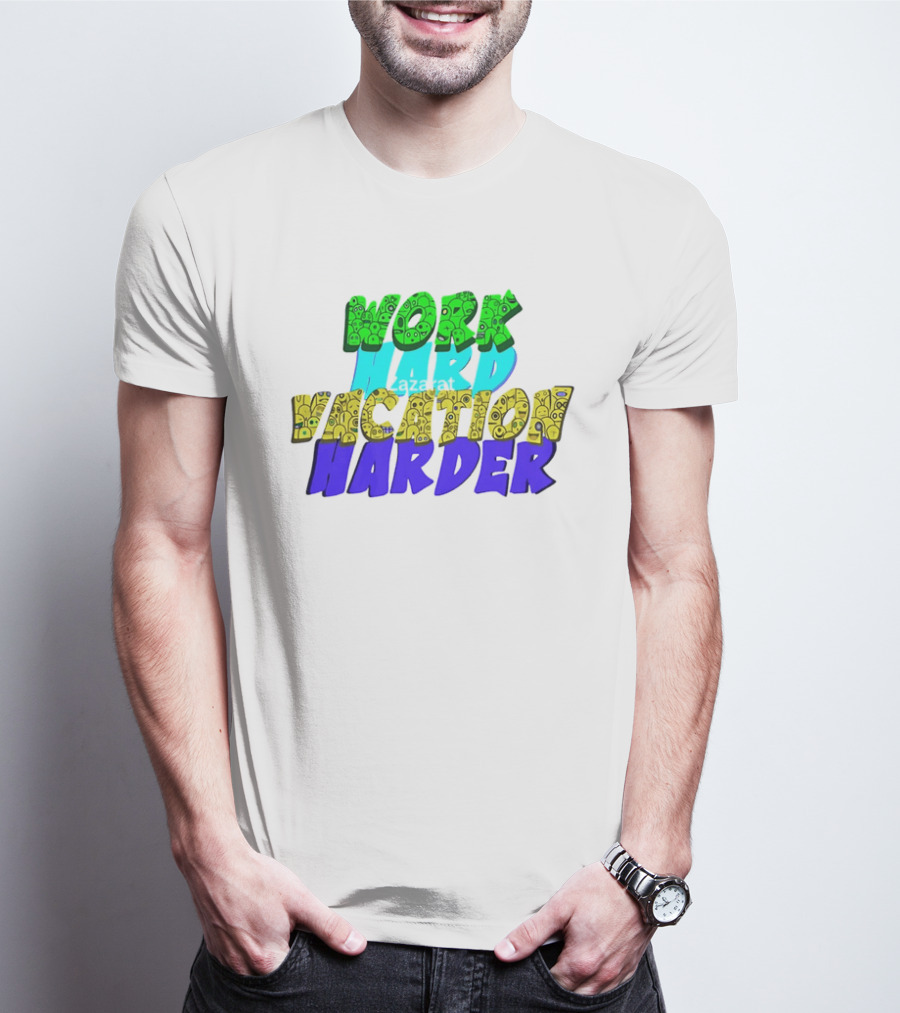 Work Hard Vacation Harder Emoji Patterned Colorful T-Shirt