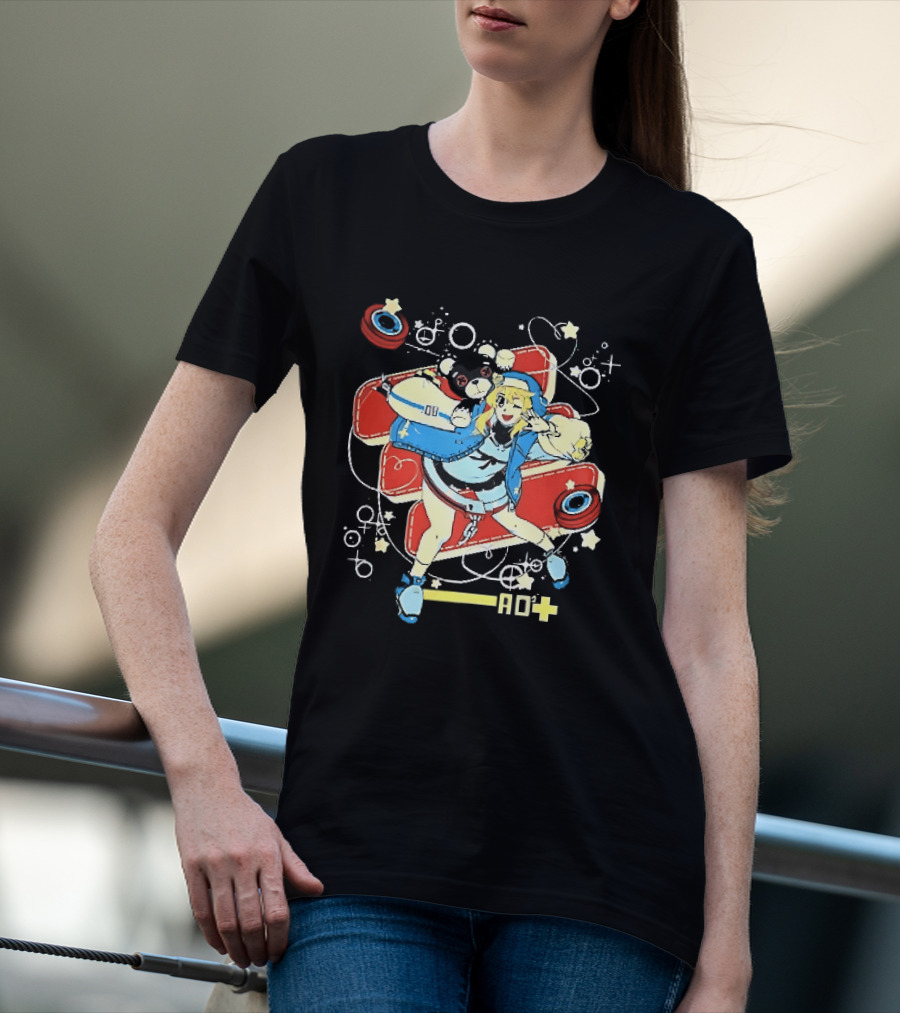 Ao2 Plus Anime Girl And Black Bear With Yoyo And Playful T-Shirt