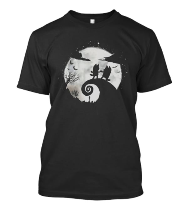 Bluey And Bingo Halloween Mashup With Iconic Moonlit Hill Scene T-Shirt
