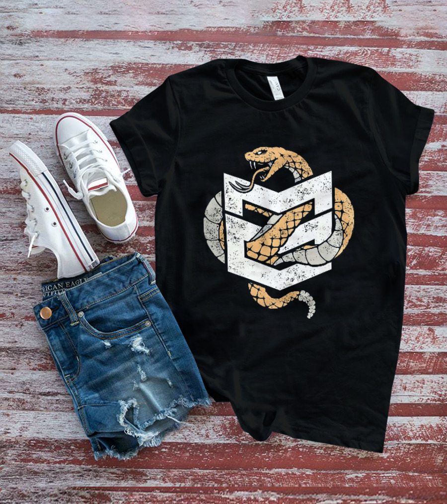 Distressed Rattlesnake Coiled Through Geometric T-Shirt