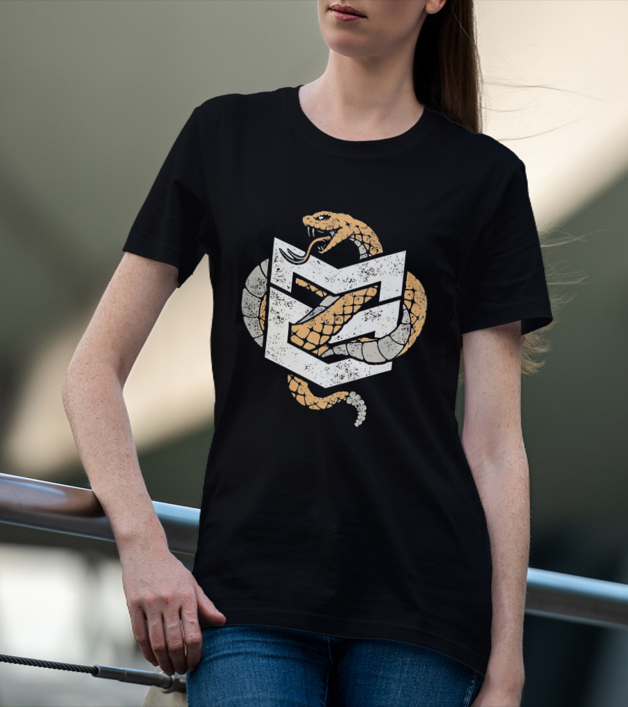 Distressed Rattlesnake Coiled Through Geometric T-Shirt