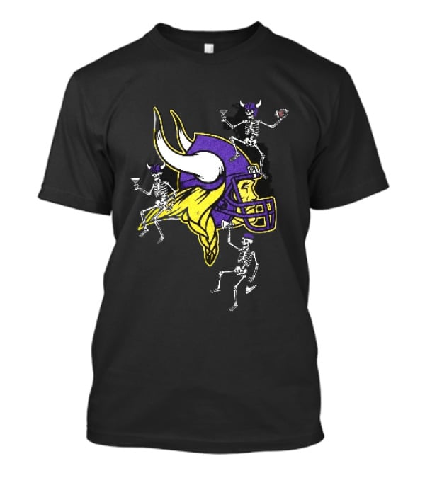 Minnesota Vikings Skeletons Cocktails Football Distressed Axe T-Shirt