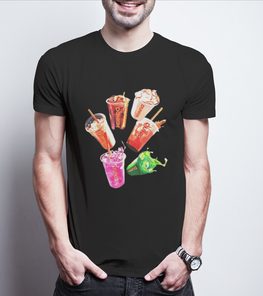 Dunkin Colorful Iced Coffee Beverages Splash With Straws T-Shirt