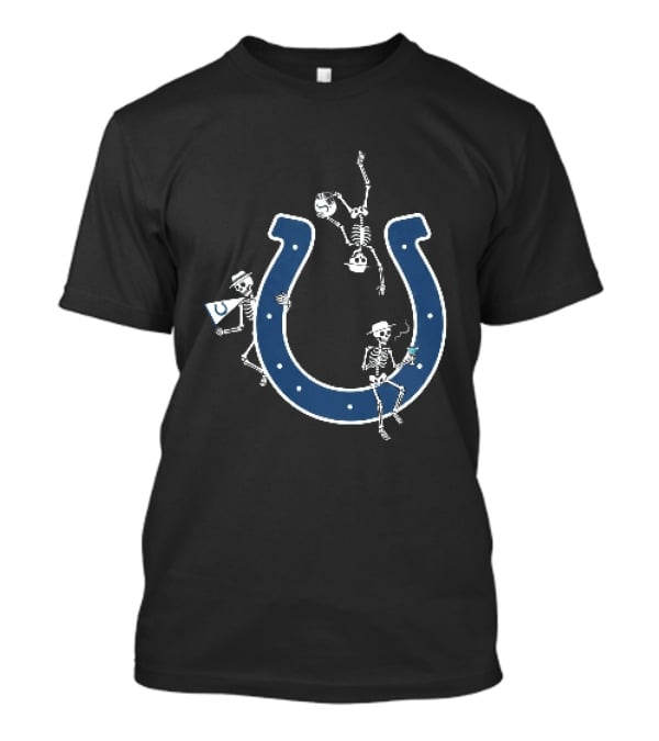 Indianapolis Colts Skeletons Celebrating With Hats And Drink By Horseshoe T-Shirt