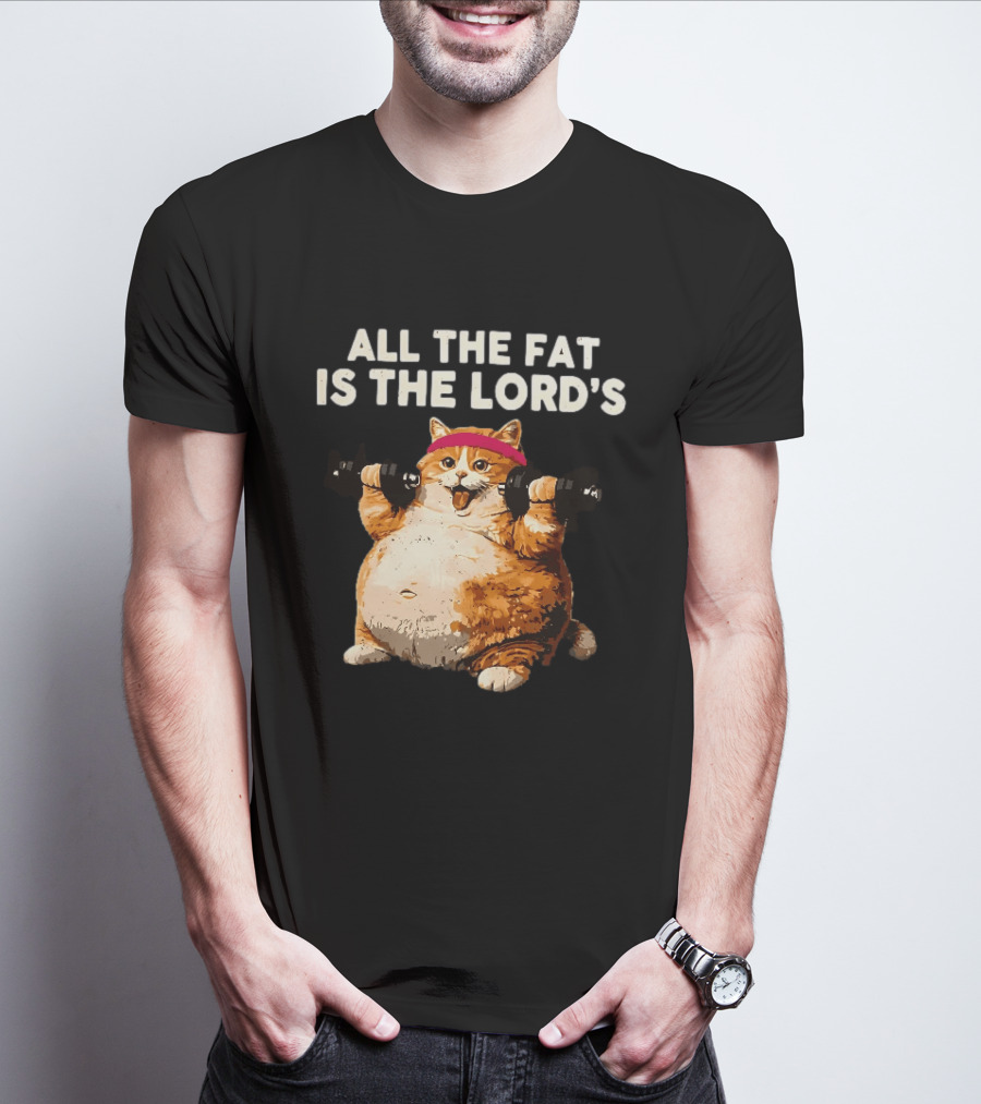 All The Fat Is The Lord's Leviticus 3 16 Orange Tabby Cat Dumbbells T-Shirt