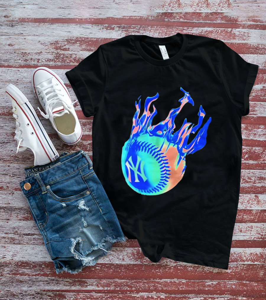 New York Yankees MLB Flaming Baseball Iconic Sports Team T-Shirt