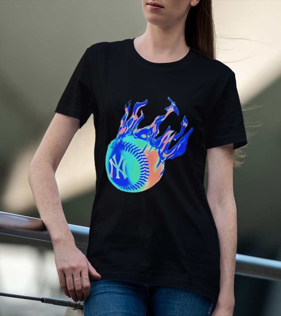 New York Yankees MLB Flaming Baseball Iconic Sports Team T-Shirt