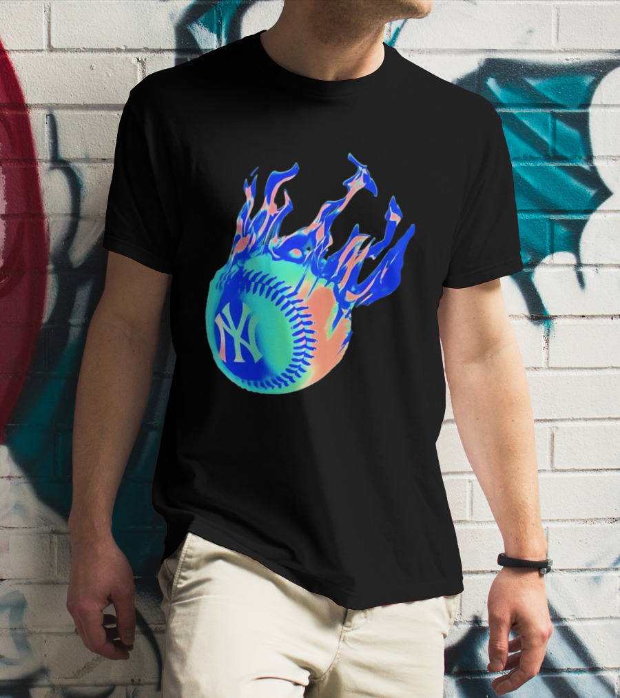 New York Yankees MLB Flaming Baseball Iconic Sports Team T-Shirt