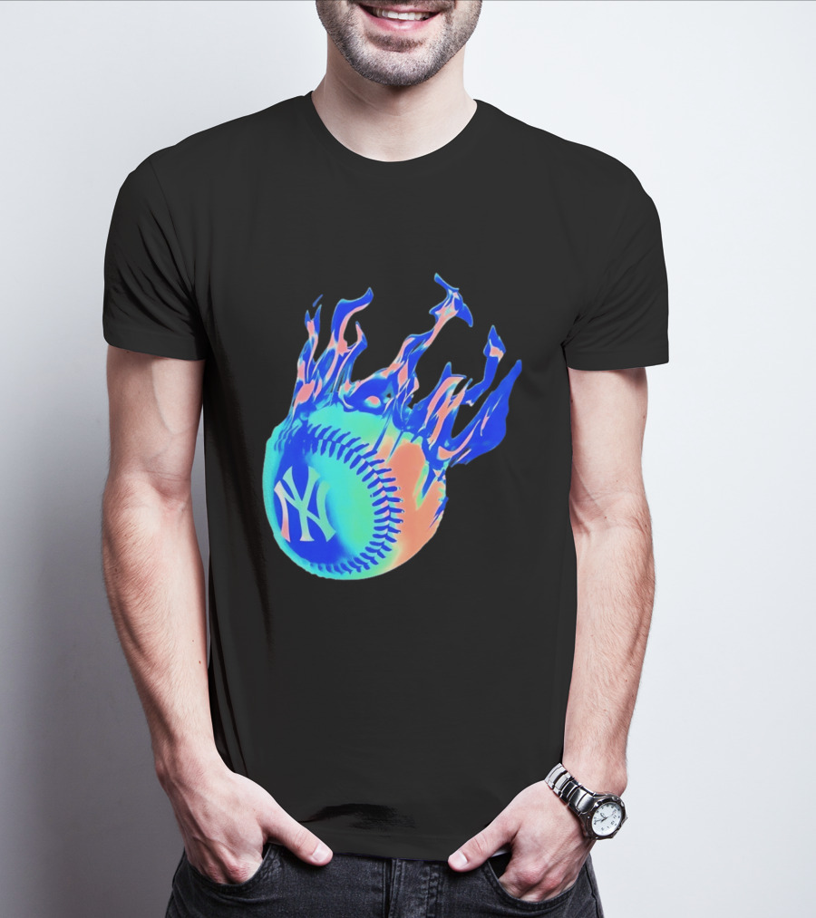 New York Yankees MLB Flaming Baseball Iconic Sports Team T-Shirt