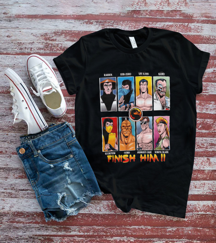 Raiden Sub Zero Liu Kang Kano Scorpion Goro Johnny Cage Sonya Blade Finish Him Mortal Kombat T-Shirt