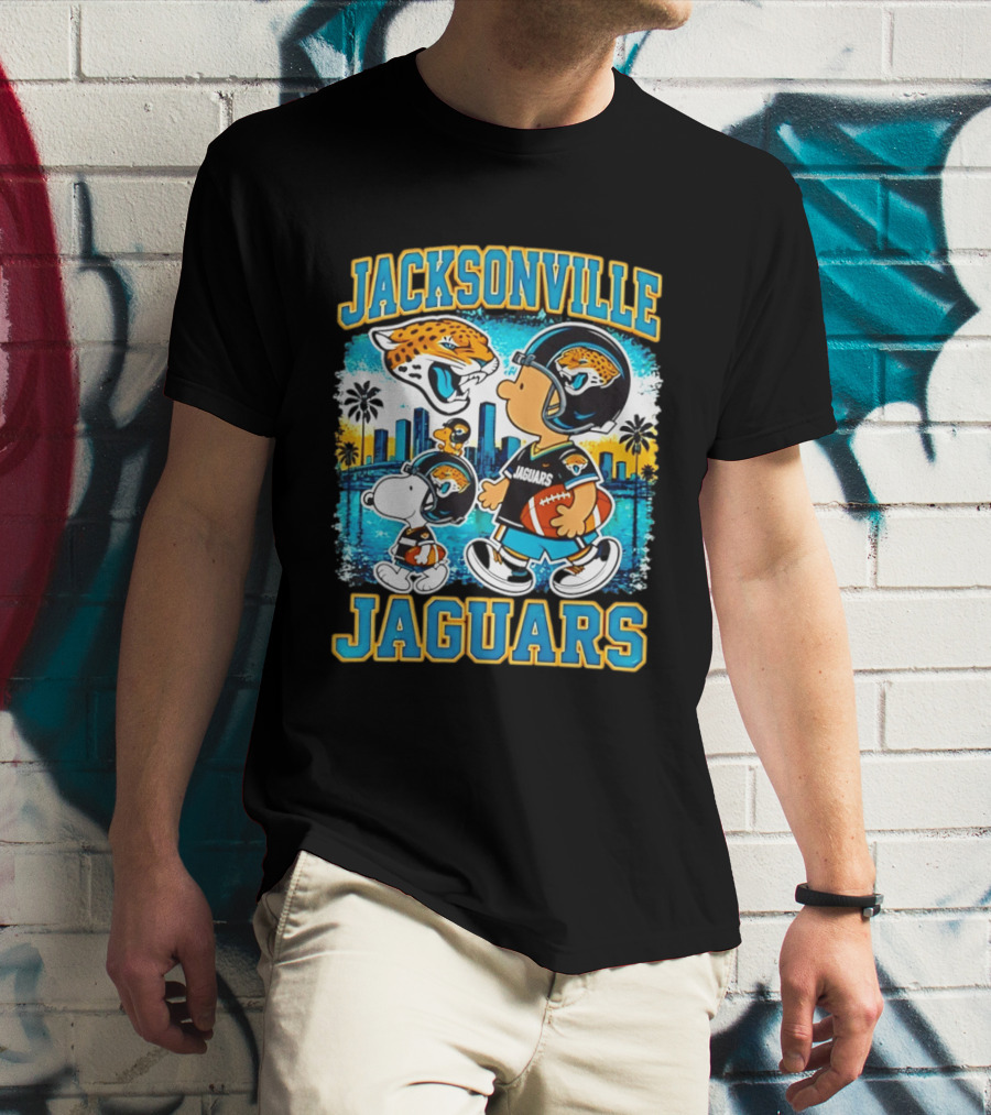 Jacksonville Jaguars Snoopy Woodstock Skyline 2026 Football T-Shirt