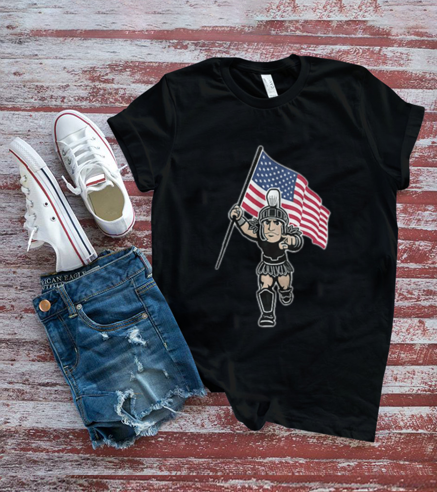Spartan Warrior Carrying American Flag T-Shirt