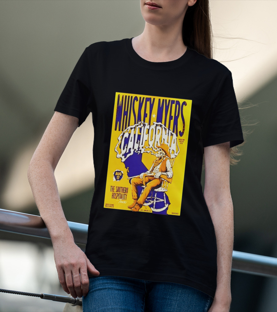 Whiskey Myers California Southern Hospitality Tour August 17 Los Angeles Reclining Cowboy T-Shirt