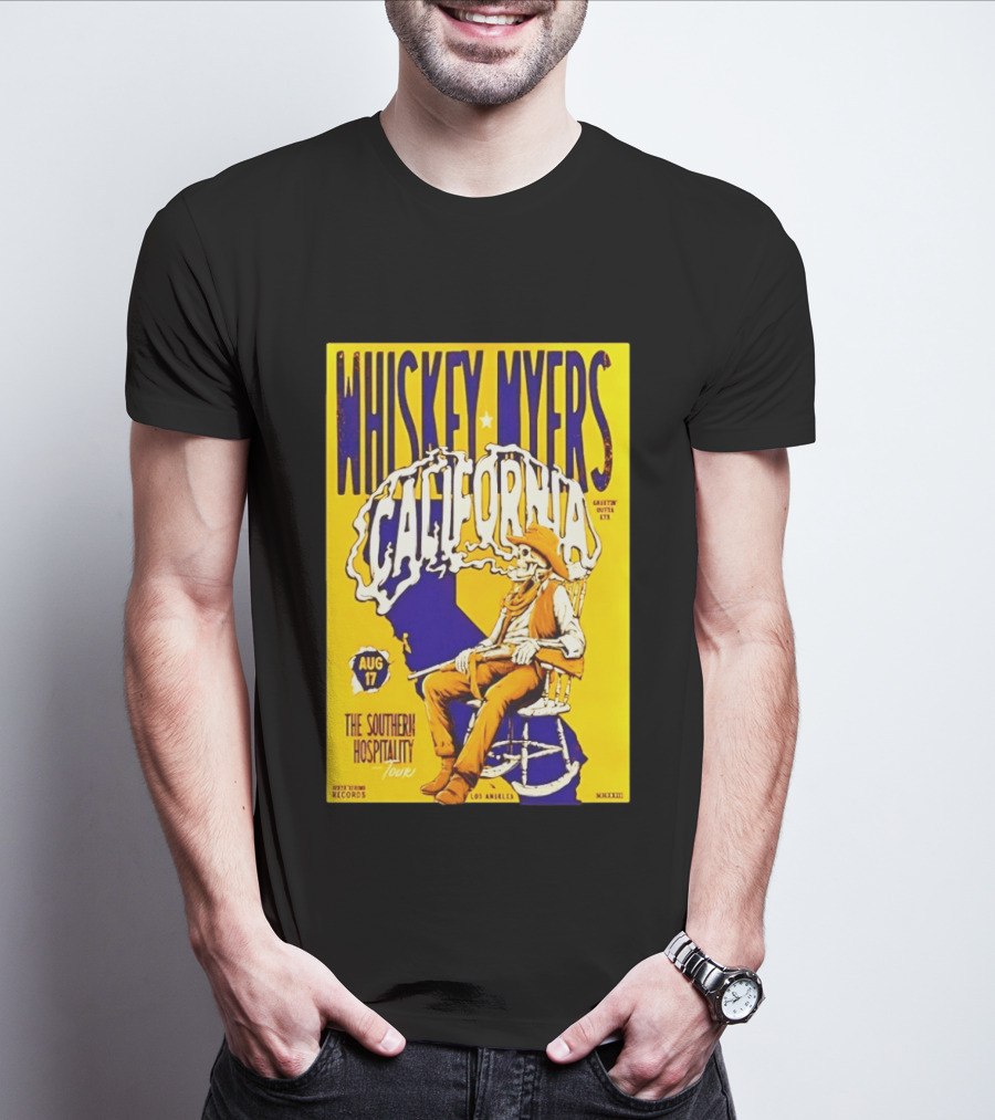Whiskey Myers California Southern Hospitality Tour August 17 Los Angeles Reclining Cowboy T-Shirt