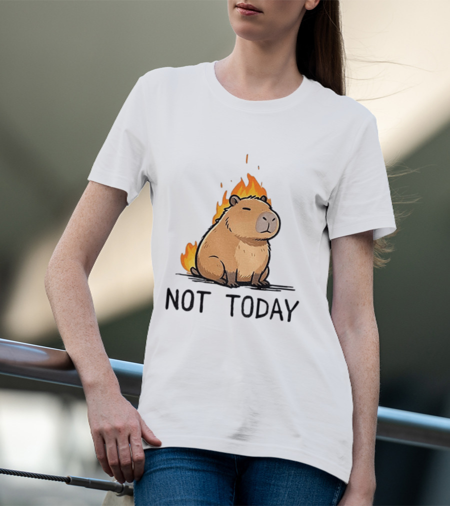 Capybara On Fire Not Today Calm Meme T-Shirt