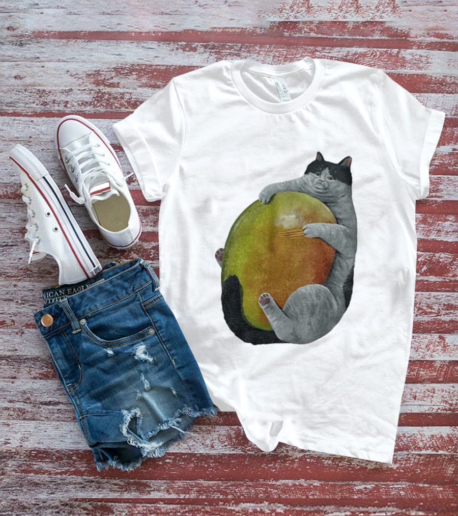 Cat Hugging Giant Mango Fruit T-Shirt