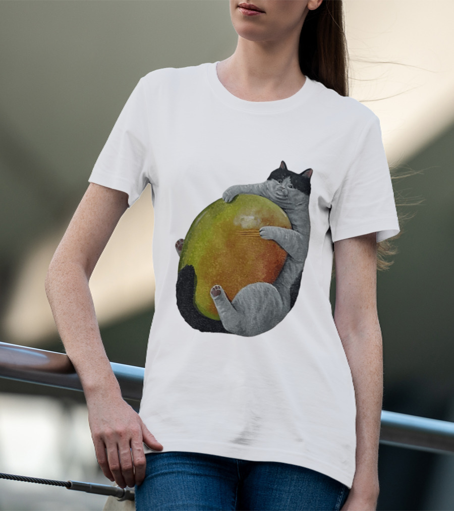 Cat Hugging Giant Mango Fruit T-Shirt
