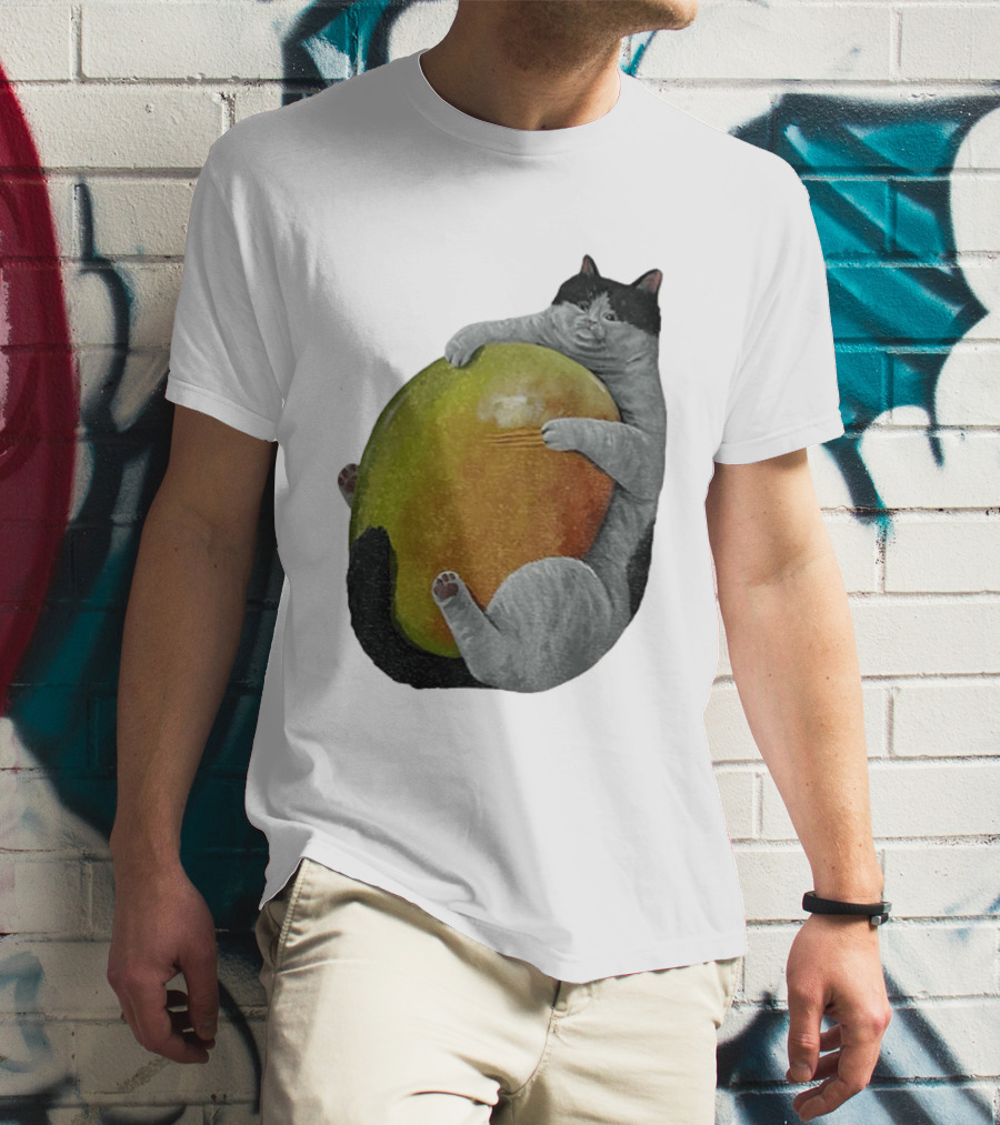 Cat Hugging Giant Mango Fruit T-Shirt