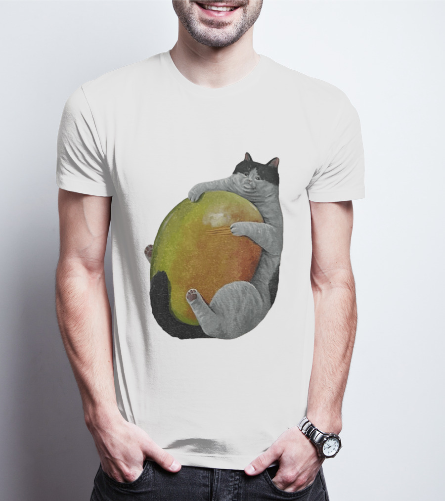 Cat Hugging Giant Mango Fruit T-Shirt