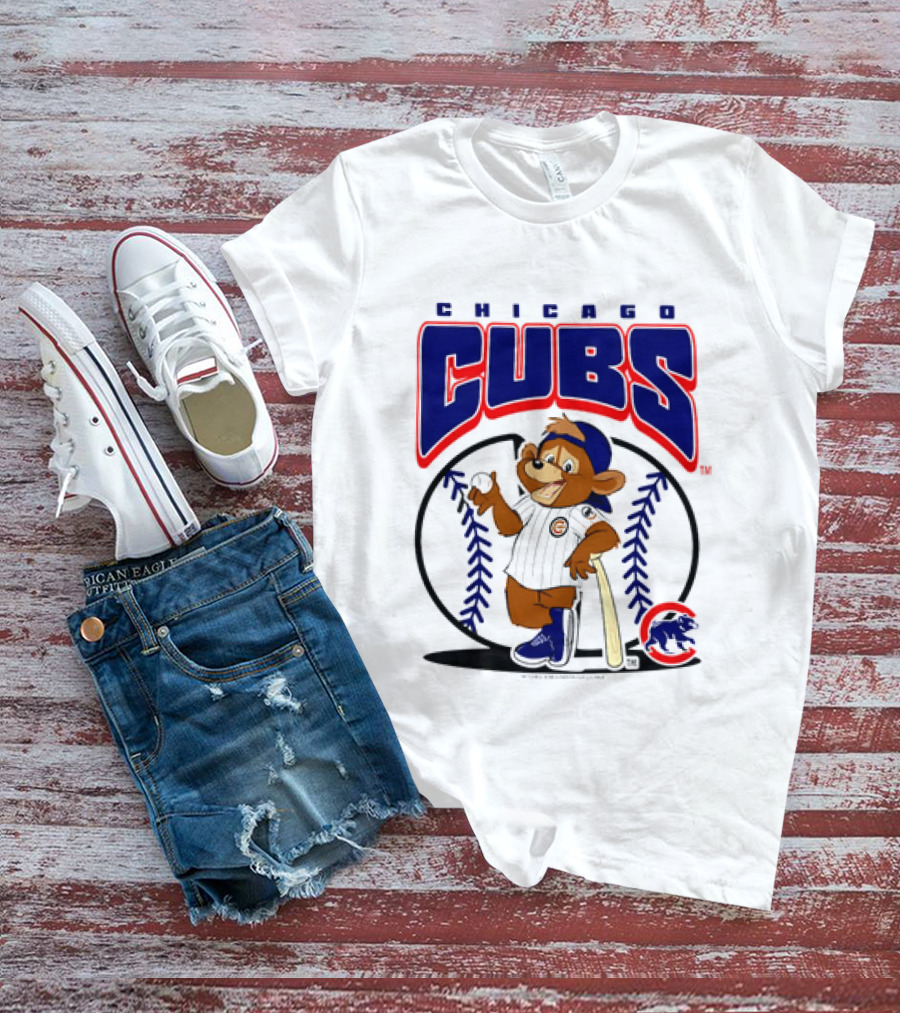 Chicago Cubs MLB 2026 Mania Bear Character Baseball Bat T-Shirt