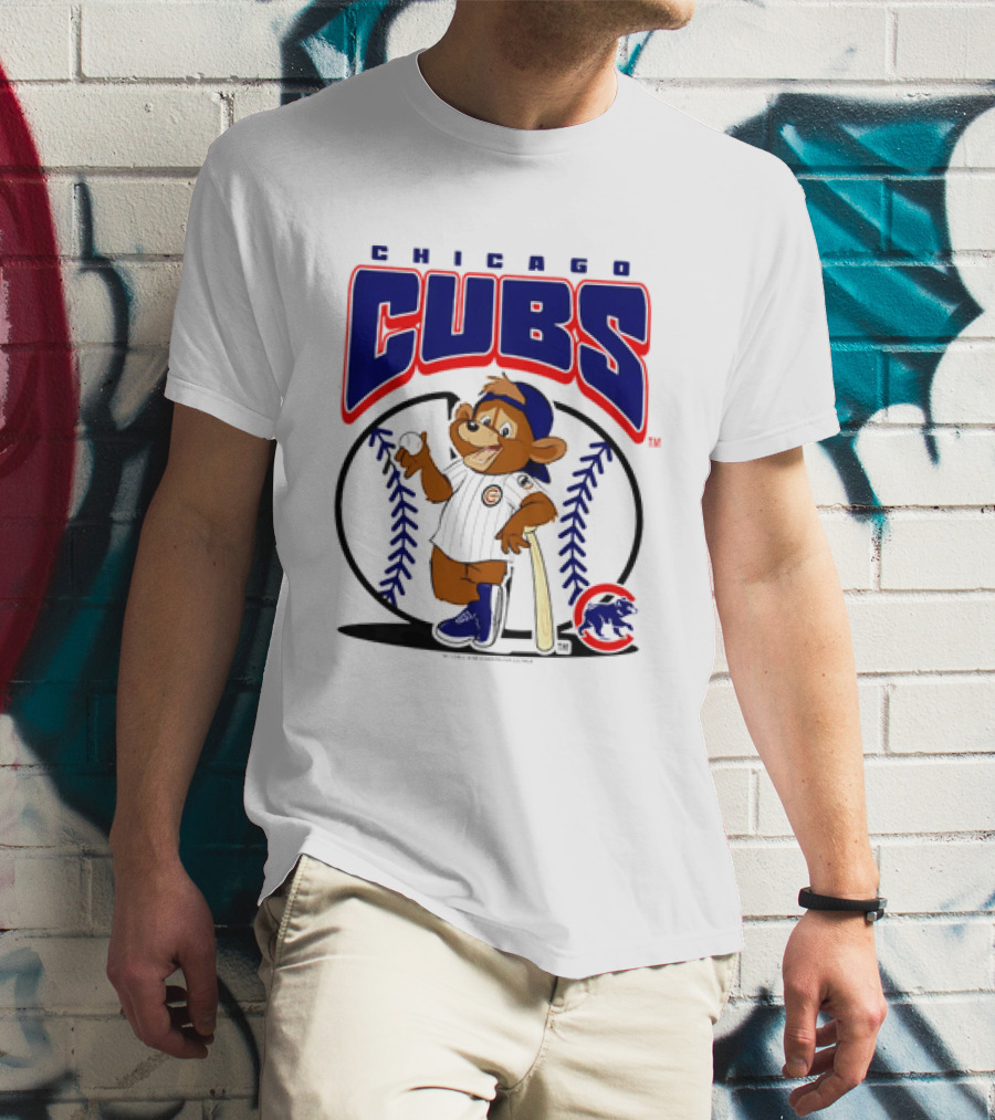 Chicago Cubs MLB 2026 Mania Bear Character Baseball Bat T-Shirt
