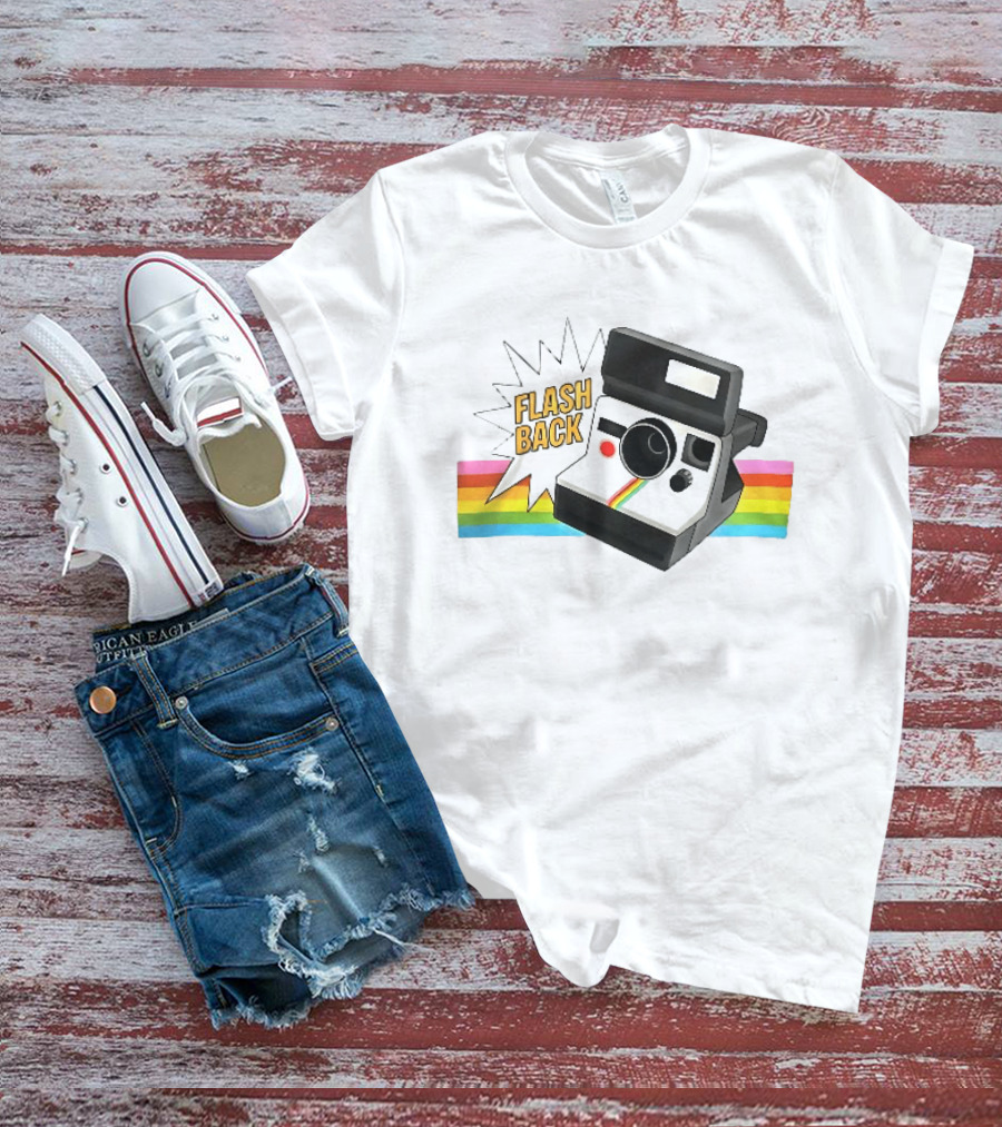 Flash Back Instant Camera Rainbow Stripe Starburst T-Shirt