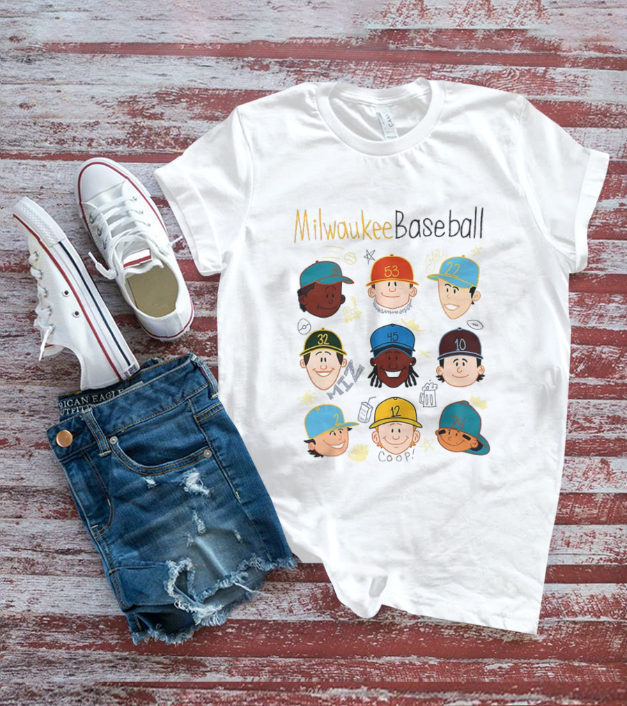 Milwaukee Baseball Players Cartoon Faces Yeli Coop Miz T-Shirt
