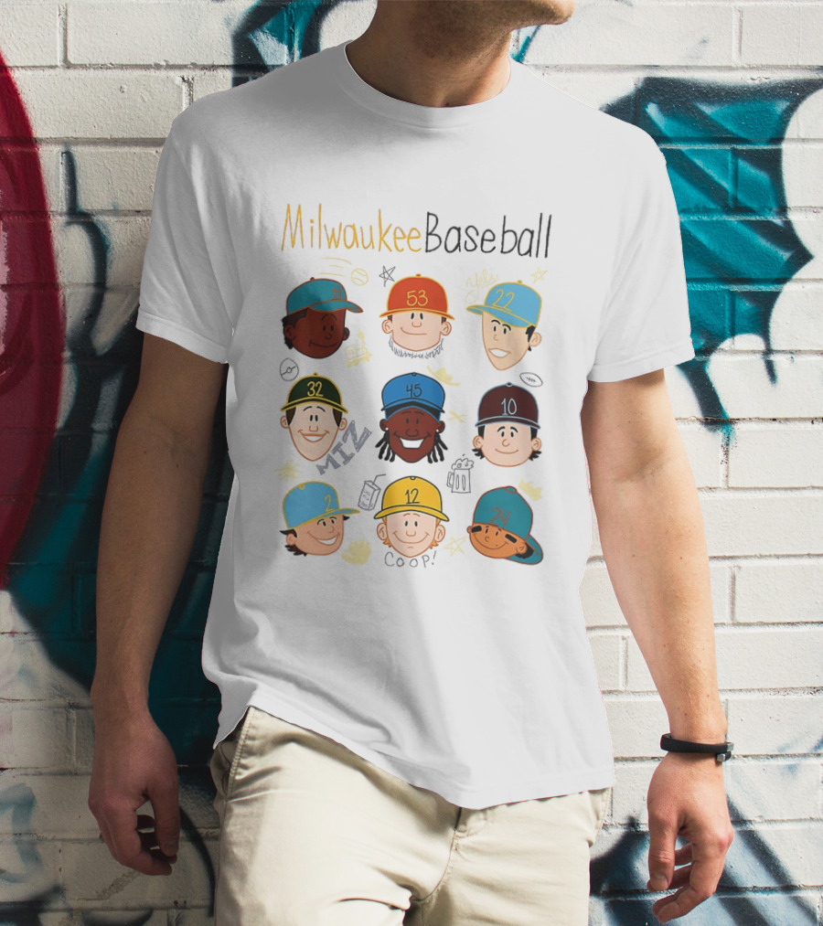 Milwaukee Baseball Players Cartoon Faces Yeli Coop Miz T-Shirt