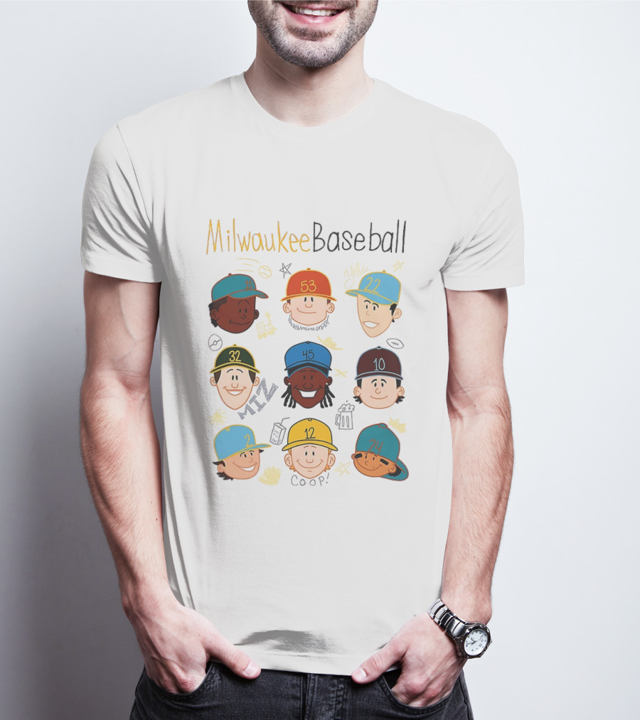 Milwaukee Baseball Players Cartoon Faces Yeli Coop Miz T-Shirt