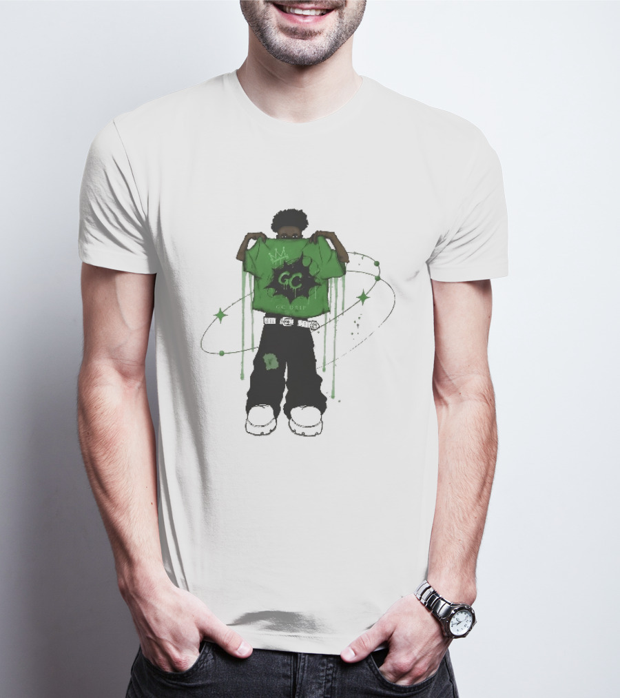 Gc Drip Cartoon Character Holding Green Clothing With Crown And Stars T-Shirt