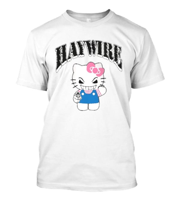 Haywire Hello Kitty Mischievous Grin Pink Bow Blue Overalls T-Shirt