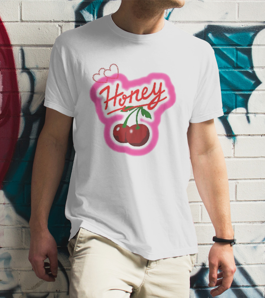 Honey Red Cherries Neon Heart T-Shirt