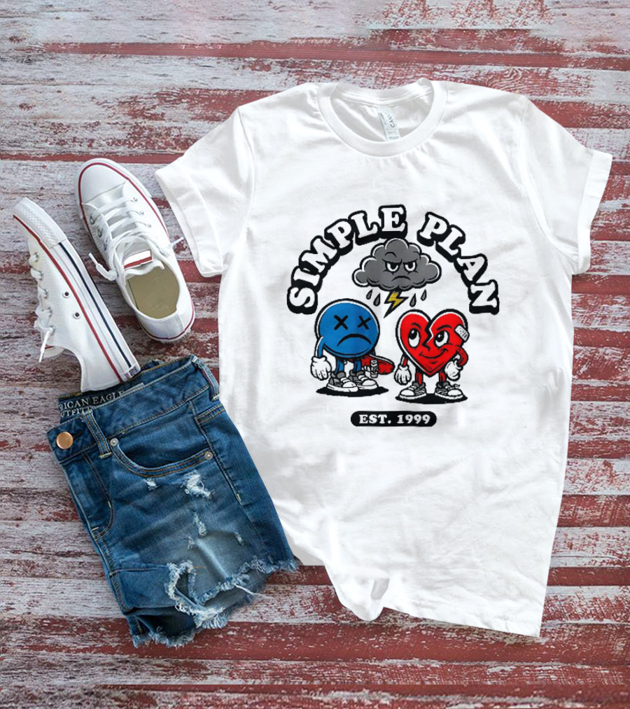 Simple Plan Est 1999 Sad Face Broken Heart Storm Cloud T-Shirt