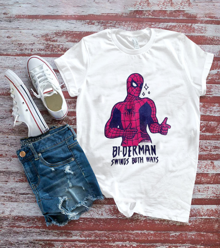 Bi Derman Swings Both Ways Superhero Spiderman T-Shirt