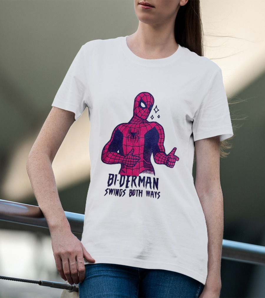 Bi Derman Swings Both Ways Superhero Spiderman T-Shirt