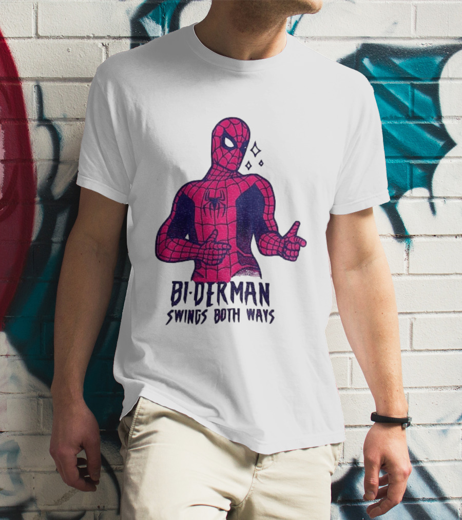 Bi Derman Swings Both Ways Superhero Spiderman T-Shirt