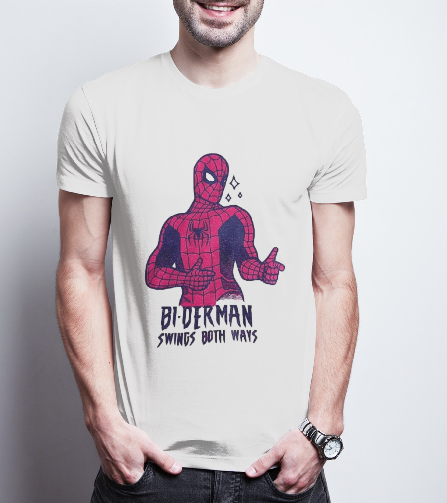 Bi Derman Swings Both Ways Superhero Spiderman T-Shirt