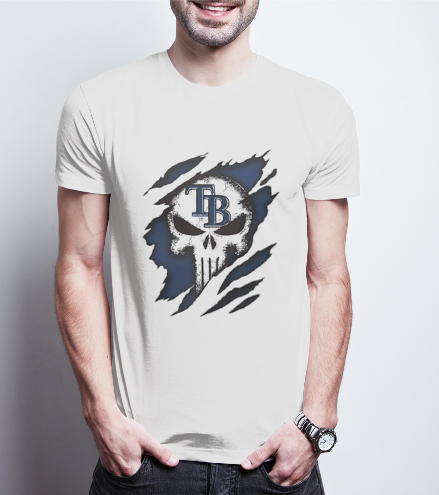 Tampa Bay Rays TB Punisher Skull Ripped Effect T-Shirt