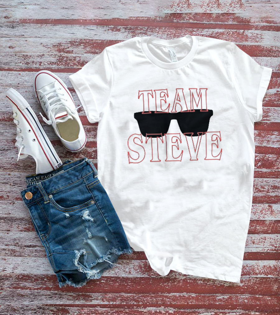 Team Steve Black Sunglasses Theme Red Letters T-Shirt