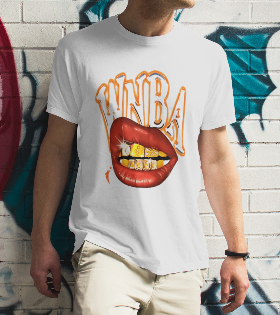WNBA Red Lips Gold Teeth Grillz Glowing Chrome Lettering T-Shirt