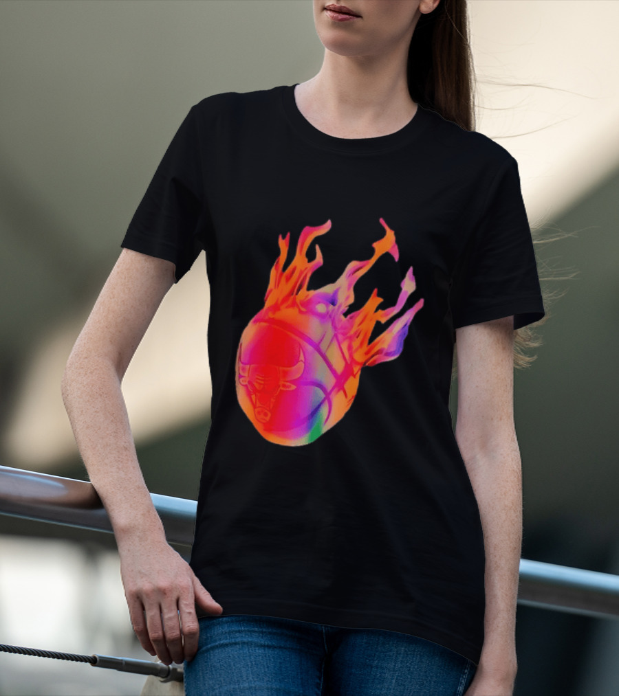 Chicago Bulls NBA Basketball Flaming Fireball NBA Fans Merchandise T-Shirt