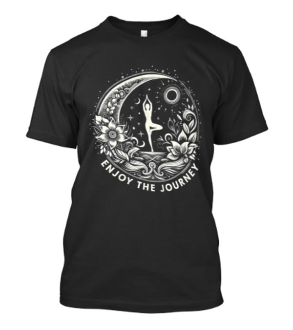 Enjoy The Journey Yoga Tree Pose Mandala Moon Sun Floral Surround T-Shirt
