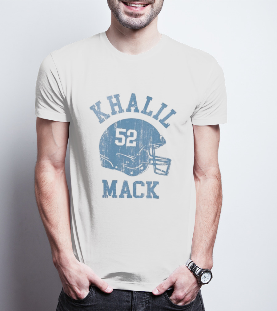 Khalil Mack 52 Distressed Powder Blue Football Helmet T-Shirt