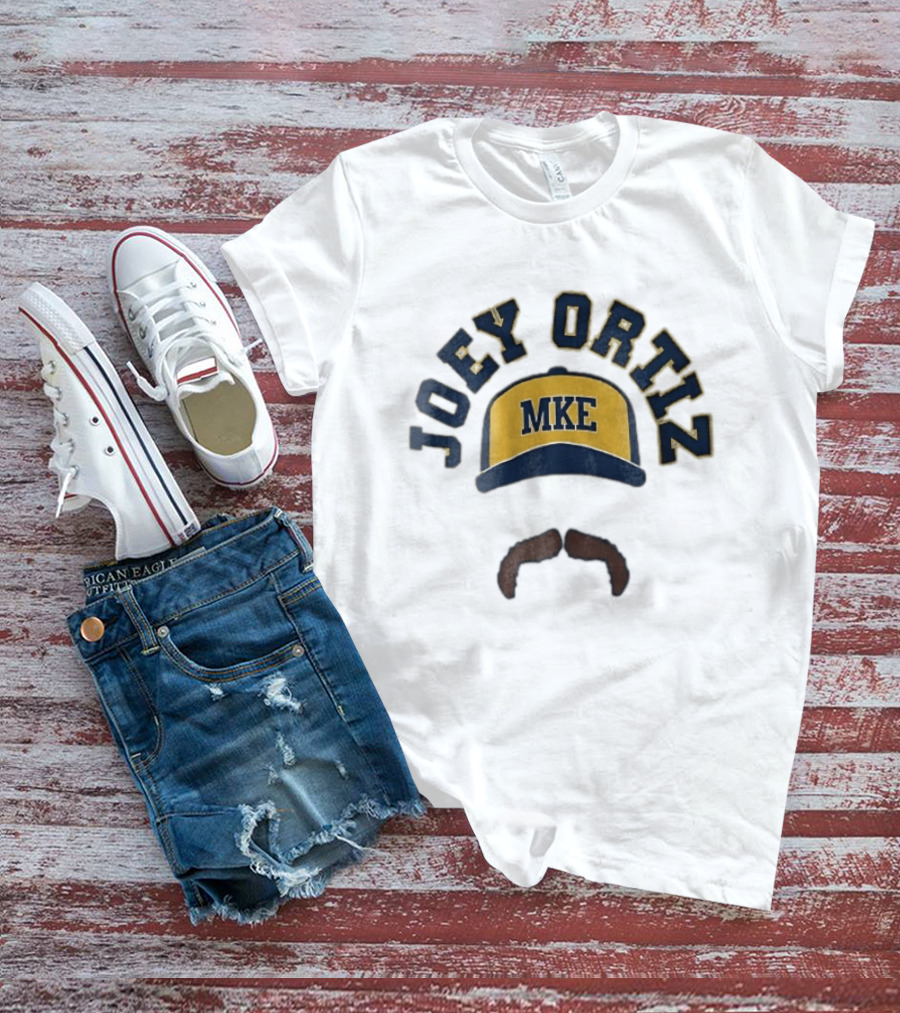 Milwaukee Brewers MKE Joey Ortiz Baseball Cap Mustache T-Shirt