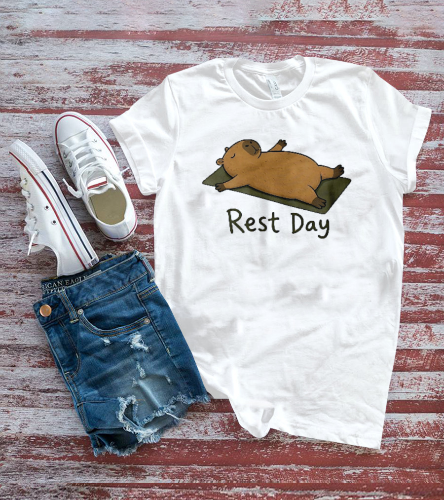 Rest Day Capybara Relaxing On Yoga Mat Cartoon T-Shirt