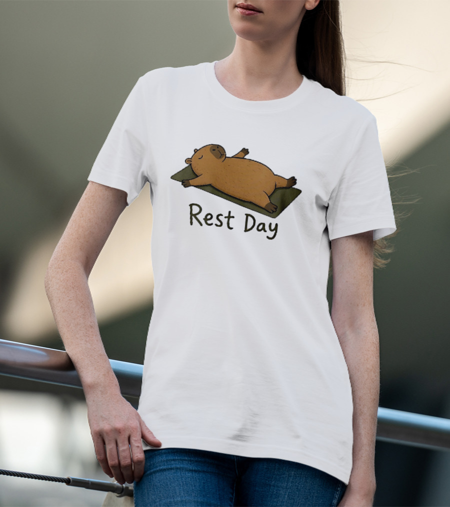 Rest Day Capybara Relaxing On Yoga Mat Cartoon T-Shirt