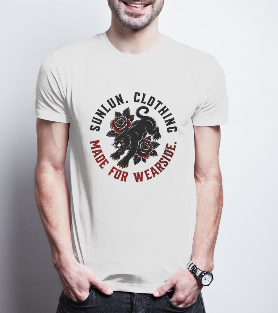 Sunlun Clothing Wearside Black Panther Red Roses Traditional Tattoo T-Shirt