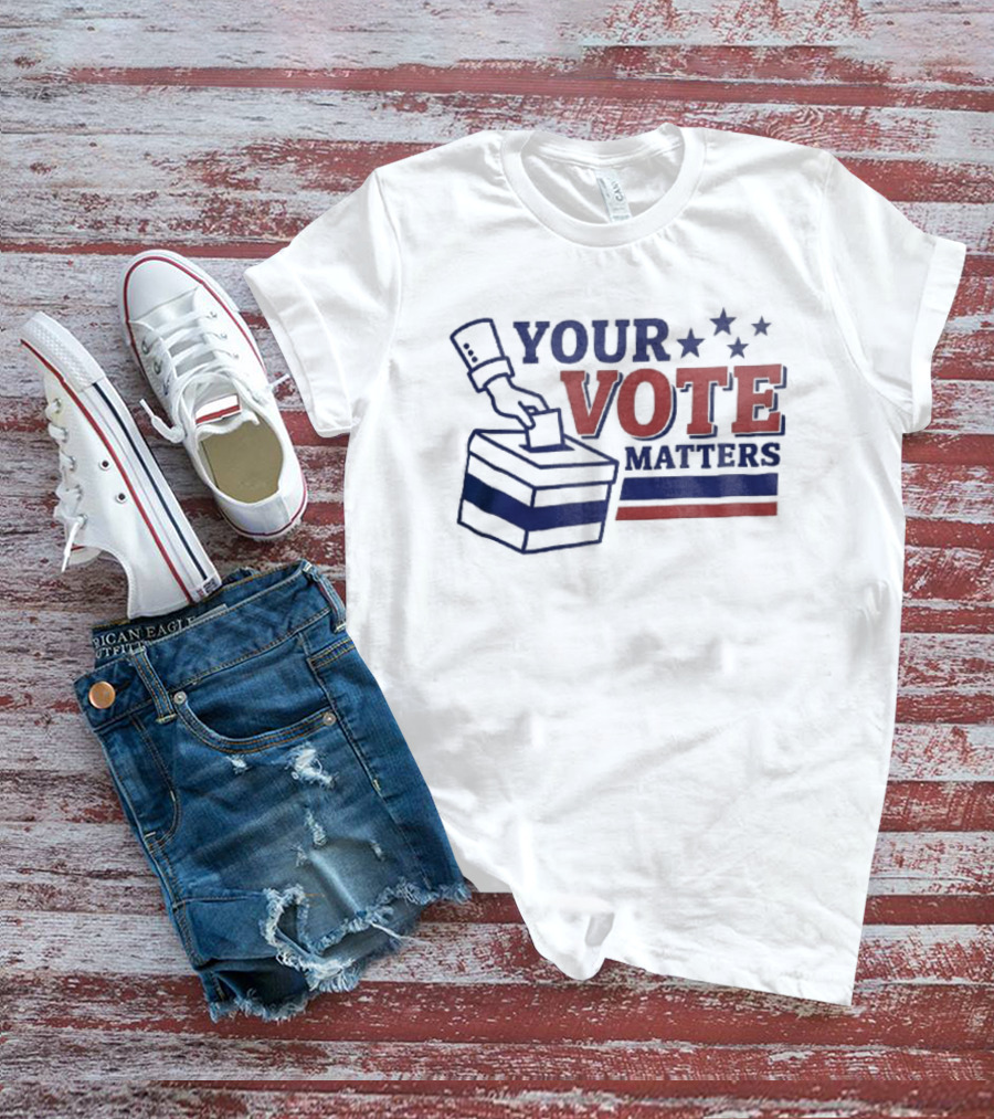 Your Vote Matters Hand Dropping Ballot Box Four Stars Red Blue Stripes T-Shirt