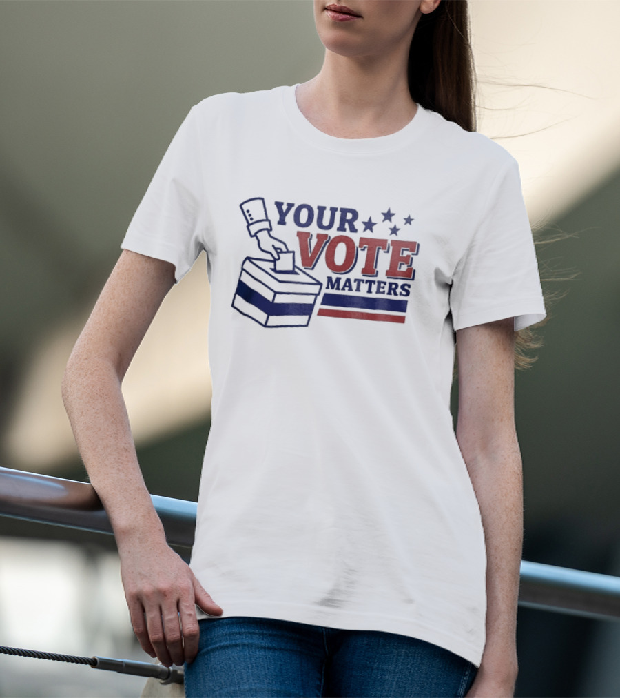 Your Vote Matters Hand Dropping Ballot Box Four Stars Red Blue Stripes T-Shirt